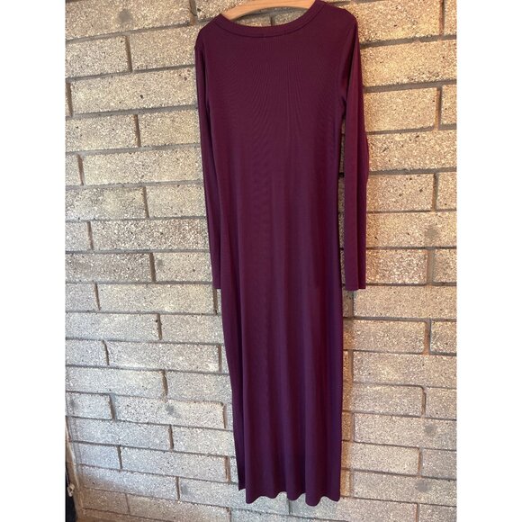 Michael Stars Ribbed Long Sleeve Maxi Dress In Plum V-Neck Soft Stretch Knit Tim - Picture 5 of 6